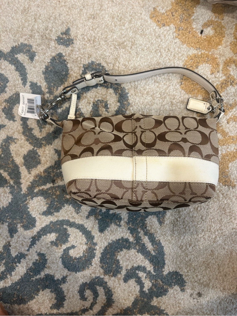 Coach Brown and Cream Signature Mini Shoulder Bag